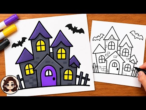 How to Draw a Haunted House 🎃 | Easy Halloween Drawing