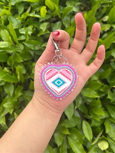 Native American Beaded Heart Keychain - Etsy