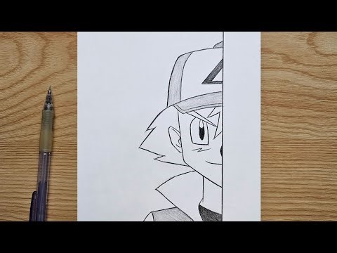How to draw Ash Ketchum | Ash from Pokemon step by step | Easy anime half face tutorial