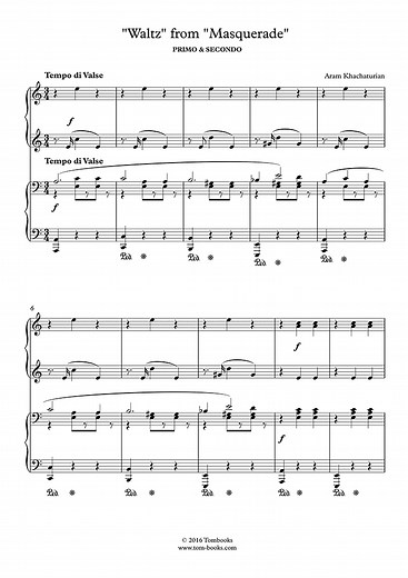 Masquerade Suite - Waltz (Four Hands) (Khachaturian) - Piano Sheet Music