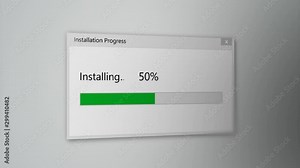 Install Program Process Animation on Gray Background. 2 Different Points of View.