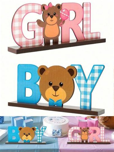 4/2/1 Pc Gender Reveal Wooden Desk Decor - Blue And Pink Wooden Desk Signs, Perfect For Gender Reveal Parties, Party Supplies, Baby Shower, And Other Gender Reveal Decorations; Desk Signs Printed With "Boy" Or "Girl" (With Stand); Suitable For Multi-Tier Tray Display, Desk Decor, Stationery, Baby Items, Holiday Decorations, Party Decorations, Baby Shower Decorations, And Various Other Occasions. | SHEIN