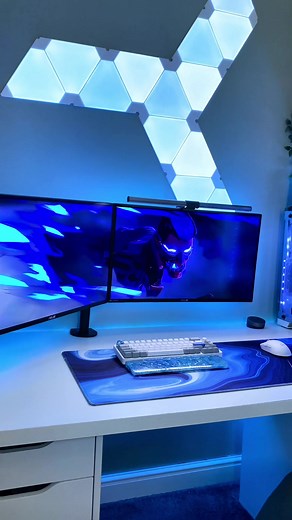 White ‘n’ blue, that’ll do! 💙🤍 #battlestation #pc #gaming #gamer #gamingsetup #setup #setuptour #setuptourgaming #nanoleaf #asus #corsair #pcgaming #techtok