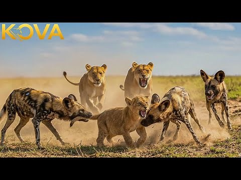 Lion vs Wild Dogs: A Deadly Showdown to Protect Cubs | Animal Fight