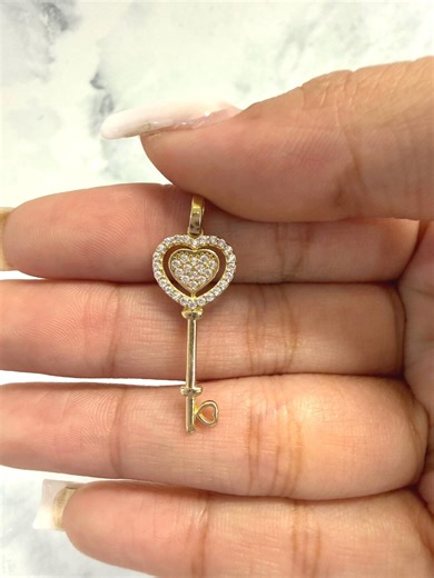 10k Real Yellow Gold Key Heart Necklace Fancy Gold Charm Pendant Charm With Chain Jewelry for Valentine Gift Corazon Dije I Love You - Etsy