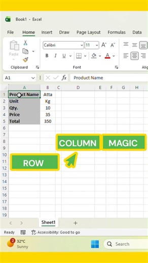 Excel TRANSPOSE Formula | Row Ko Column Me 5 Sec Me Convert | 90% Log Nahi Jaante! #shorts