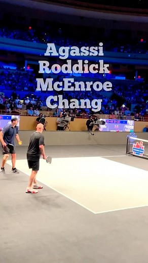Roddick & Agassi v McEnroe & Chang playing pickle ball in this all star legends lineup ⭐️ - 📷: @thekitchen.pickle ball #tennis #tennislegends #andyroddick #agassi #mcenroe #chang #pickleball #allstartennis #grandslam | JustBall Tennis