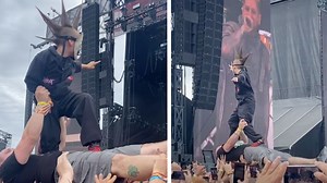 Watch this kid in a Slipknot costume crowd surf across a whole crowd on his own dad at Louder Than Life festival