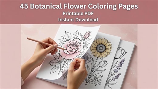 Floral Coloring Pages | 45 Botanical Designs | Printable Adult Coloring - Etsy