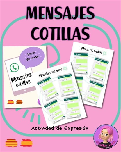 Yolanda Álvarez on Instagram: "MENSAJES 💬COTILLAS ¡Hola! Aquí tenéis otra nueva propuesta de expresión escrita para inicio de curso, mediante el formato de WhatsApp 💬mantenemos una conversación con un cotilla que nos pregunta cositas sobre el verano y sobre el curso que comienza. La tenéis en castellano y català. Y ya sabéis, me ayudáis mucho si: 🌞Me seguís y dais❤️ a la publicación. 🍉Comentáis COTILLAS ⛱️y compartís en vuestras stories. ⚠️ Os enviaré el enlace de descarga en breve. Muchísi