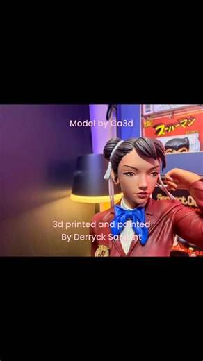 3d print of Chun li from Street fighter modeled by Ca3d studios as painted by me #chunli #ca3dstudios #757artist #3dprinting #painting | Derryck L Sargent Sr.