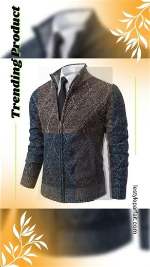 Men's Geometric Zip Turtleneck Cardigan Sweater