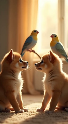 🐶🐦 Cute Puppy Meets Bird 🌅