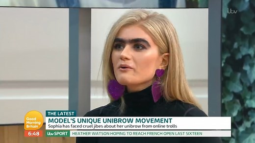 Model Uses Unique Look to Break Beauty Norms. Sophia Hadjipanteli is a 21-year-old model who has embraced her monobrow to challenge stereotypes and break beauty standards which are set on women. She hopes to be an example for people who try to stay true to who they are. Broadcast on 31/05/2018 | Good Morning Britain