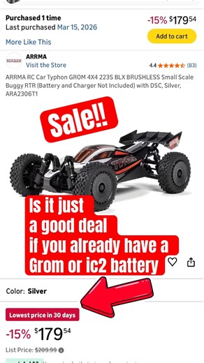 Good deal for somebody that already has a Grom or ic2 battery..￼. #arrma #arrmatyphon #rc #rccar