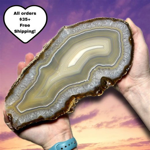Natural Polished Agate Slice | Thick Cut Banded Agate Slabs | Stand Included | Unique Crystal Display Stone | Geode Agate Decor | You Pick! - Etsy