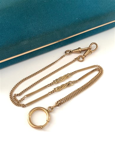 Vintage 19.25" Bar Link Double Albert Chain Necklace, Antique Rolled Gold Plated Watch Chain With Large Spring Clasp Charm Holder - AS IS - Etsy