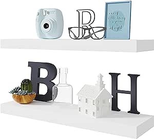 BAMEOS Floating Shelf,Wall Shelf,Decor Wall Mounted Shelves,Hanging Shelf Set L24xW6 for Bathroom Kitchen Living,Kitchen,Room Bedroom Storage,White | for Bathroom, Kitchen, Living, Room, Bedroom Storage