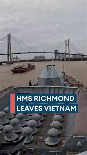 Back to sea🌊 After a "fantastic visit" to Vietnam, HMS Richmond is heading back to sea. Earlier this month, the Type 23 frigate became only the third UK ship in the past three years to complete the transit of the Taiwan Strait. | Forces News