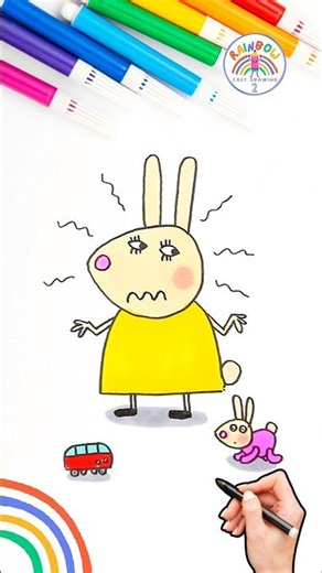 Draw Peppa Pig Rabbits | Drawing Angry Peppa Mummy Rabbit Tutorial 🌈🐰 #peppapig #short #baby #angry