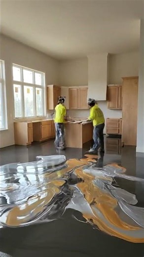 “Floating Epoxy Island Kitchen Transformation | Luxury Metallic Epoxy Floor Timelapse | 8K