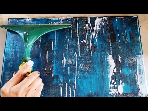 Easy Rubber Squeegee Abstract Painting Techniques - DIY Acrylic Painting Process Tutorial Beginners