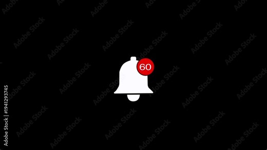 Bell icon with notification count animation on black background. Motion notification bell count icon. Notification bell count animation