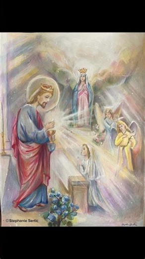 My drawing of a child receiving her First Holy Communion | Read Description! #catholicart