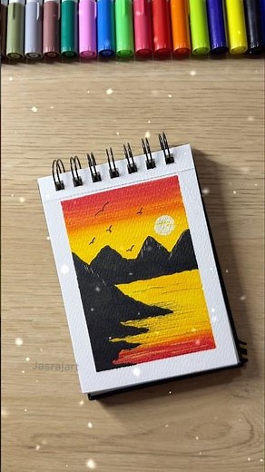 How to draw a painting with brush pen || sunset scenery painting 🎨🎭🎨#art #drawing #shortvideo