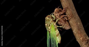 Timelapse of a Cicada shedding its shell and emerging with wings.