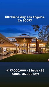 607 Siena Way, Los Angeles, CA 90077 • $177,000,000 • 8 beds • 25 baths • 35,000 sqft Introducing Villa Siena the latest masterpiece by visionary, Ardie Tavangarian of Arya Group. This approx. 35,000 SF (and extraordinary 12,000 SF rooftop with endless amenities) estate truly has it all including a primary suite with a retractable roof that opens for stargazing. An outdoor sauna pod has a glass wall for admiring views of a nearby golf course. Other amenities include a spa, a screening room, a ba