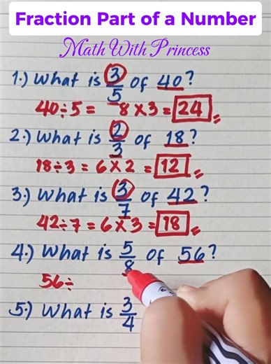 Fraction Part Of a Number #math #mathematics #mathreview #mathwithprincess #mathviral #mathlessons #mathtricks #fractionpartofanumber | Math with Princess