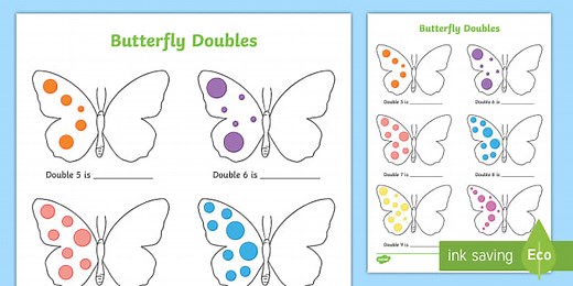 Butterfly Doubles to 20 Worksheet