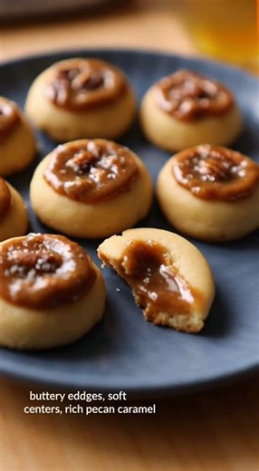 Pecan Pie Cookies 🥧🍪 Soft buttery cookies filled with gooey pecan pie filling, delivering all the classic Southern pecan pie flavor in a bite-sized dessert. Ingredients: These cookies combine a tender shortbread-style base with a rich, caramel-like pecan topping. For the cookie dough: 1 cup unsalted butter, softened 1/2 cup granulated sugar 1/4 cup brown sugar 2 teaspoons vanilla extract 2 cups all-purpose flour 1/4 teaspoon salt For the pecan filling: 1 cup chopped pecans 1/2 cup brown sugar 