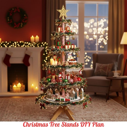 Christmas Village Tree Stand Plans | DIY Tiered Display Shelf Instructions | Wooden Miniature Village Platform | Woodworking Pattern - Etsy