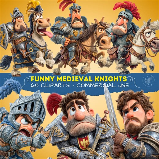 68 Funny Medieval Knights Clipart Collection, Medieval Cartoon Warriors PNG, Fantasy PNG Bundle, Quirky Medieval Characters for Scrapbooking - Etsy