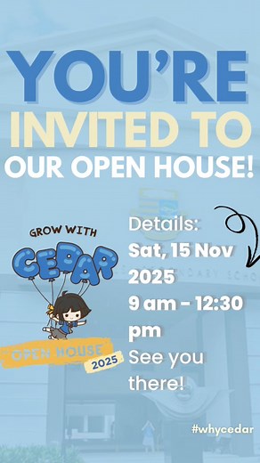 Get ready for Cedar Open House 2025! 🎉 In this video, our Cedarians answer your biggest questions about life at Cedar! Got more? Come by our Open House and get them answered in person 📅 When: Saturday, 15 November, 9am to 1230pm 📍 Where: Cedar Girls’ Secondary School Chat with our Cedarians, explore our campus, and see for yourself what makes Cedar so special. Your answers (and more) are waiting for you at our Open House! https://go.gov.sg/2025cedar-e-open-house #GrowwithCedar #CedarOpenHouse