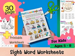 Sight Word Worksheets | Fun Cut, Paste, Trace & Match Activities | Printable Literacy Pack for Kids - Etsy