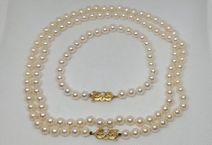 18kt Gold Mikimoto Akoya Pearl Necklace & Bracelet Set, 32" Necklace, 6.6mm, Beautiful Condition, 9.25" Bracelet, Box, Pink White - Etsy