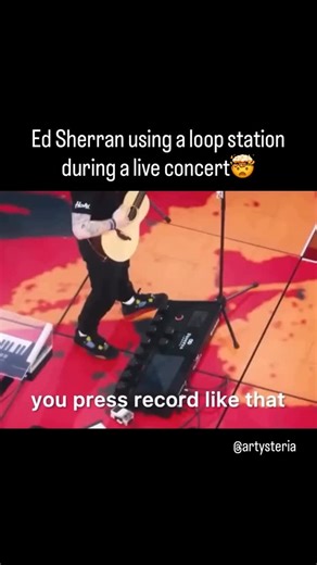 ARTYSTERIA on Instagram: "During the Mathematics Tour at Wembley Stadium, Ed Sheeran builds Shivers live from scratch using his loop pedal station. In the clip, he builds the entire track live without backing tracks, layering sounds on the spot. Fun fact: Ed Sheeran learned to master loop pedals while street performing early in his career, which could be why he has become so skilful to perform with it live"