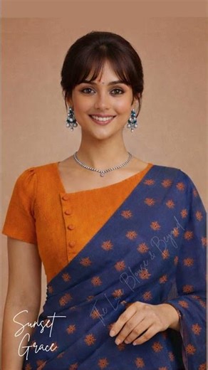🌟 Orange Asymmetrical Cotton Blouse Design with Blue Saree | Modern Tailor Fit Saree Blouse 2026