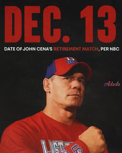 Adada on Instagram: "Per NBC and WWE reports, legendary wrestler and actor John Cena’s final WWE match is scheduled for Saturday, December 13, 2025, on NBC’s Saturday Night’s Main Event XLII, airing exclusively on Peacock in the U.S., where he’ll face Gunther for what’s being billed as a monumental send-off for “The Champ” after a legendary career. #johncena #johncenaretirement #dec13 #wwe #adada #news #ai #wrestler"