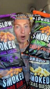 Trying EVERY Low & Slow Smoked Puffs Flavor 🧀👀 #chips #snacks #smallbusiness #foodreview #bbq