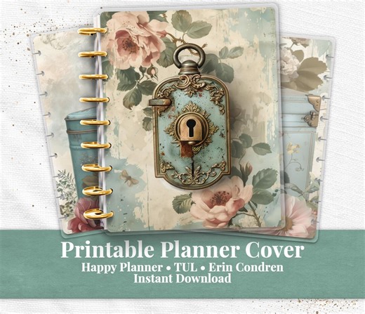 Ornate Lock Planner Cover PDF Printable Digital Download for Happy Planner TUL Erin Condren 7x9 A4 US Letter - Etsy