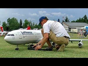 HUGE RC AIRLINER AIRBUS A-340-300 SCALE MODEL TURBINE JET FLIGHT DEMONSTRATION