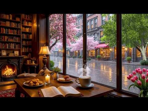 Tranquil Rainy Coffee Shop Ambience | Gentle Piano Jazz with Rain Sounds for Stress Relief