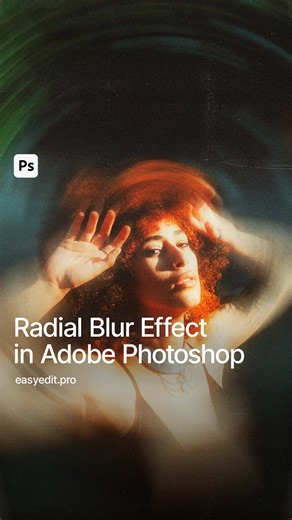 EasyEdit - Design Resources & Tutorials on Instagram: "Create this cinematic Radial Blur effect in Photoshop! Add your image and convert it to a smart object. Add a Radial Blur and adjust it to the center. Click on the mask and use a brush tool to draw over the image to reveal the center part. Add a grey solid and some noise to it. Add another solid layer with a bright orange color. Pick a suitable blending mode and set the fill to 20%. You can also add some worn texture on top, duplicate the la