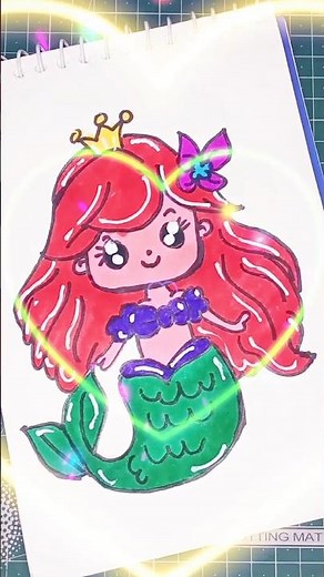 cute easy mermaid princess cartoon drawing. #shorts