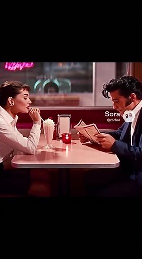 Elvis at Jack Rabbit Slims in Pulp fiction with Audrey Hepburn