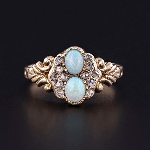 Antique Opal and Diamond Ring of 10k Gold - Etsy